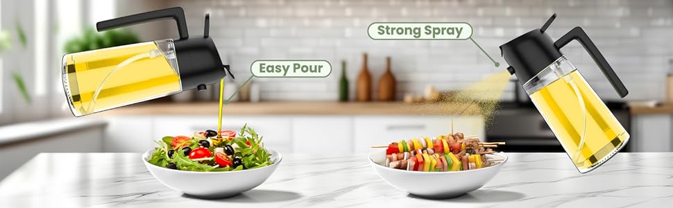 Oil sprayer can be used to drizzle oil over a salad and spray over tikkas